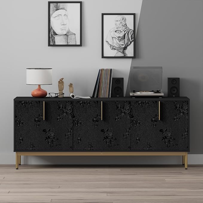 Erfoni Black Peel and Stick Wallpaper Black Floral Embossed Contact Paper - Image 7
