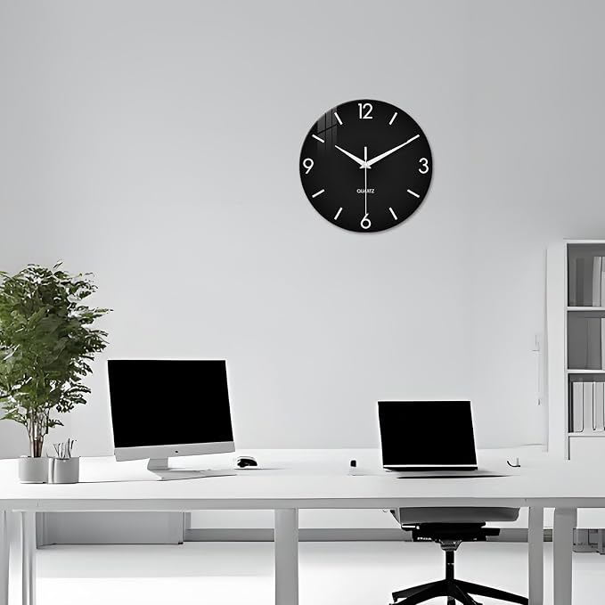 XFM Black Simple Wall Clock14 Inch Kitchen Wall Clocks Battery Operated - Image 4