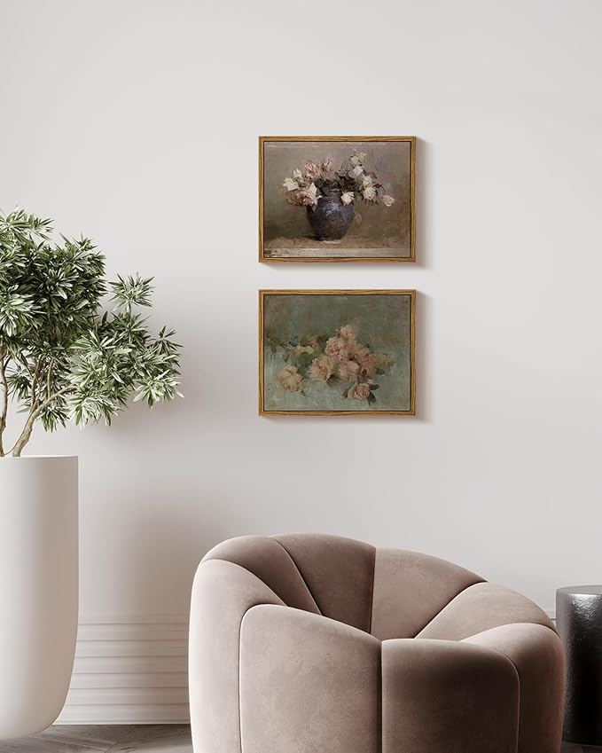 InSimSea Framed Canvas Print, Roses in Vase Classical Oil Paintings - Image 4