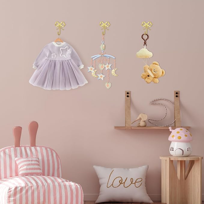 4 PCS Large Size Gold Bow Wall Hook, Metal Hooks, Bow Room Decor Hooks - Image 3