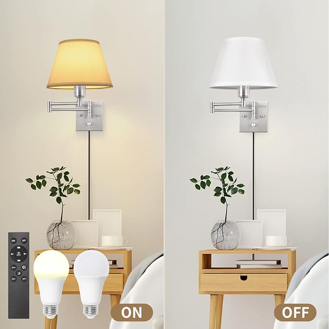 TRLIFE Wall Sconces Plug in, Remote Control Dimmable Wall Sconce and Adjustable - Image 8