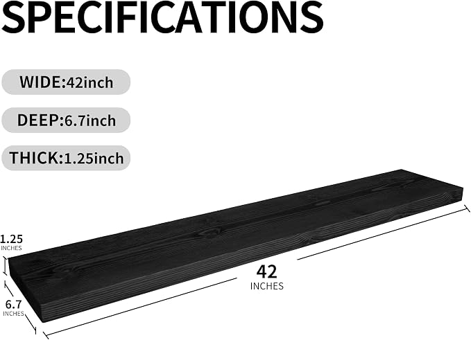 BGMG Wood Floating Shelves for Wall 42 inch Set of 2, Solid Wood Wall Mount - Image 3
