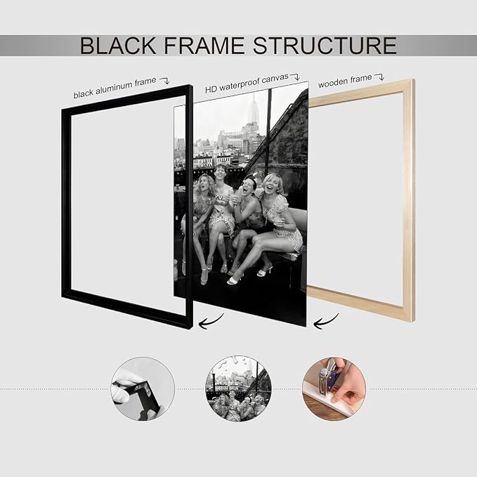 Retro Black And White Woman Black Framed Wall Art Fashion Rooftop Party Posters - Image 3
