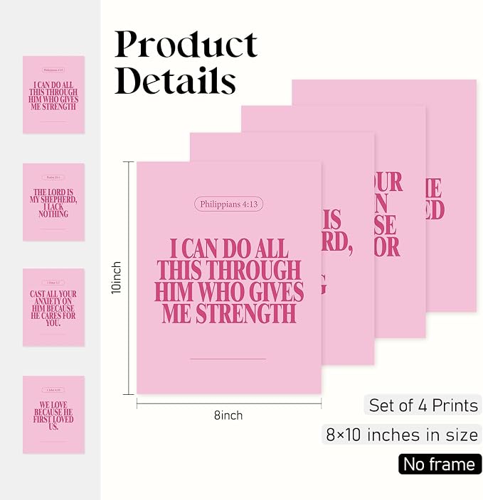 Locomiss Pink Christian Wall Art Decor Posters, Modern Bible Verse Prints - Image 2