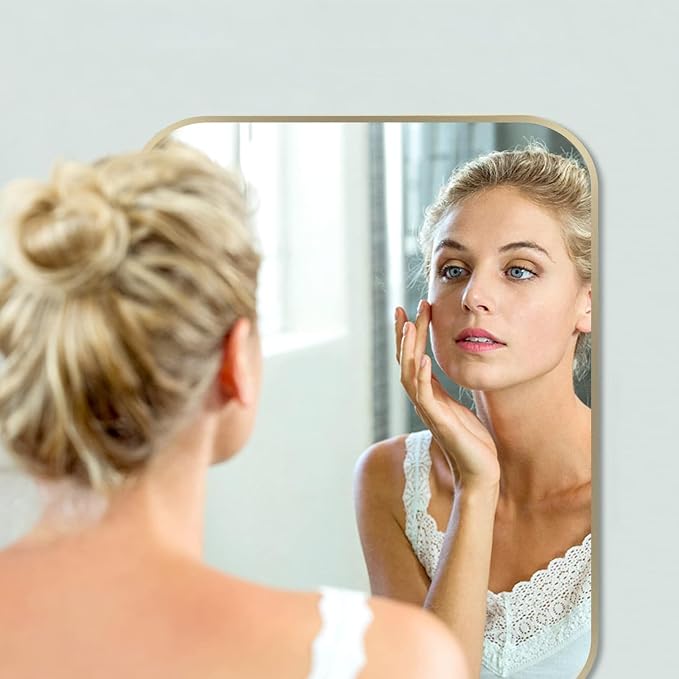30x36 Inch Gold Bathroom Mirror, Brushed Gold Metal Framed Rectangular Mirror - Image 3