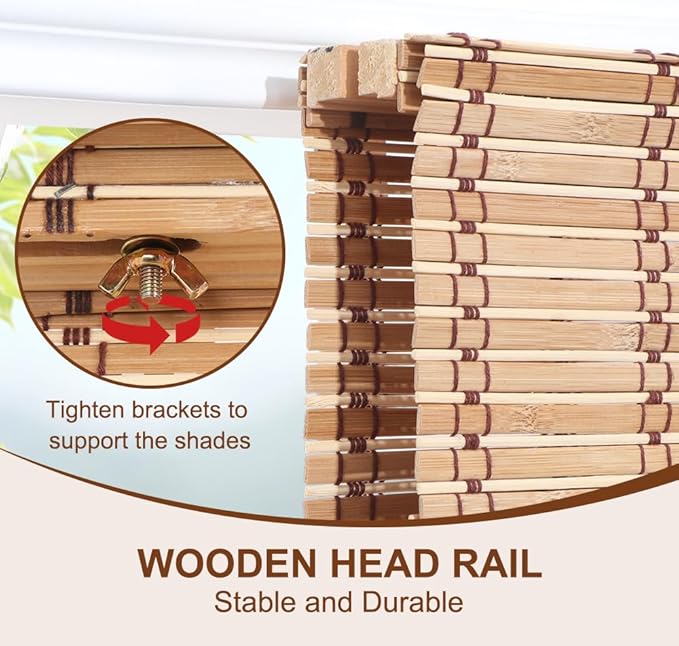 LUCKUP Cordless Roman Shades, Roll Up Bamboo Blinds - Image 2