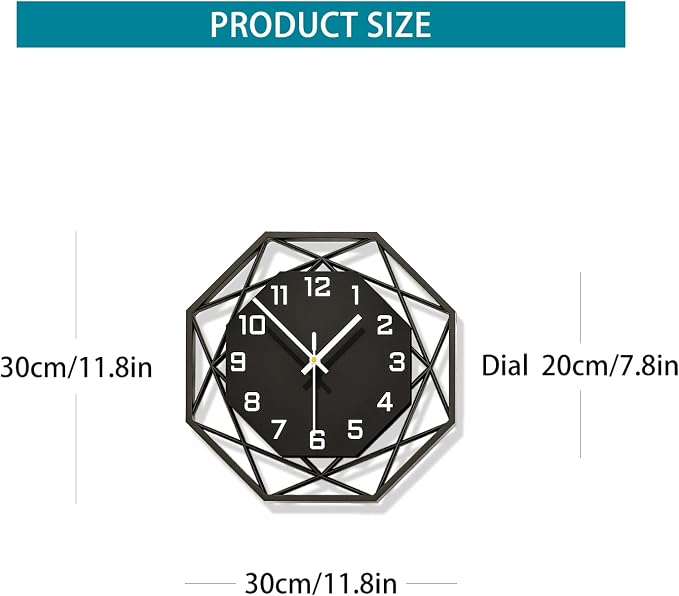 Modern Wall Clocks for Living Room Decor 12in Black Wall Clock Silent - Image 5