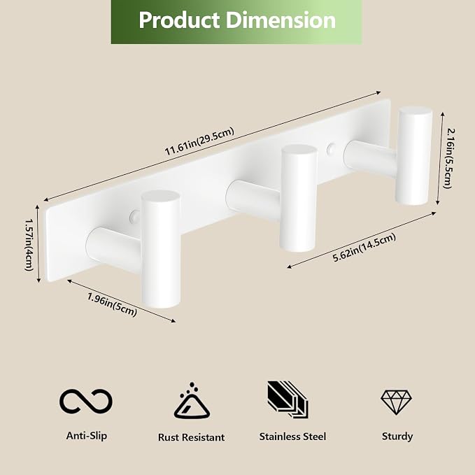Wall Mounted Coat Rack-3 Hooks, Heavy Duty Stainless Steel Wall Hooks - Image 2