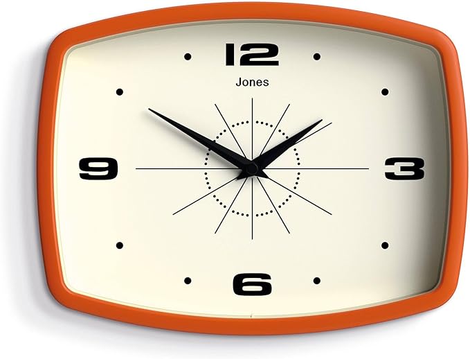 JONES CLOCKS® Movie wall Clock | Retro Rectangular Clock | 10 inch | Orange | by JONESCLOCKS