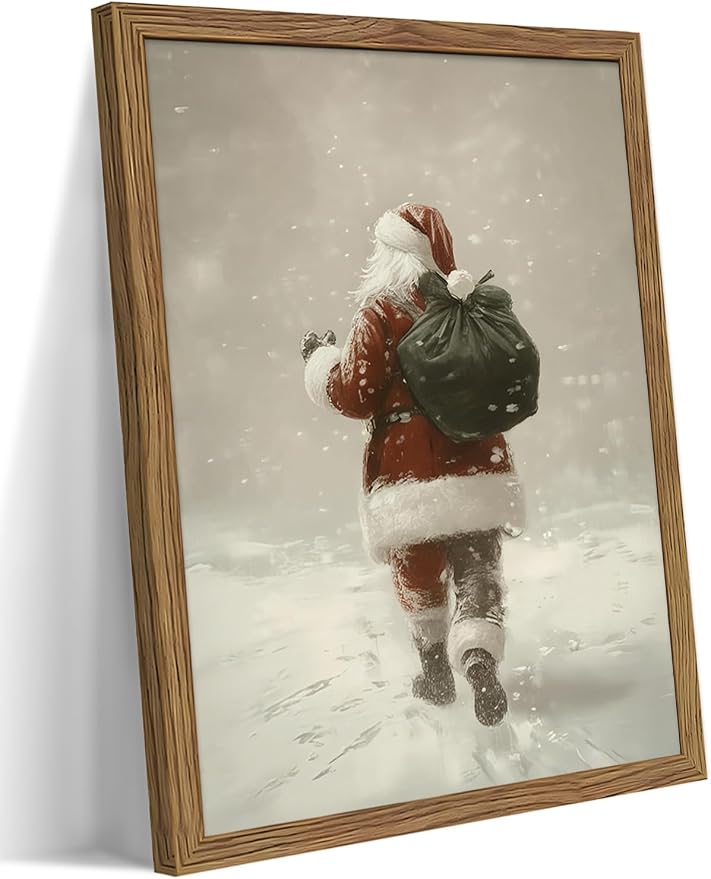 Framed Christmas Wall Art, Santa Claus Walk in Snow Canvas Prints, Vintage by ZNHARTWallArt