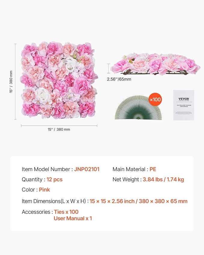 VEVOR 3D Flower Wall Panel, Artificial Floral Wall Background Mesh Backing Mat - Image 7
