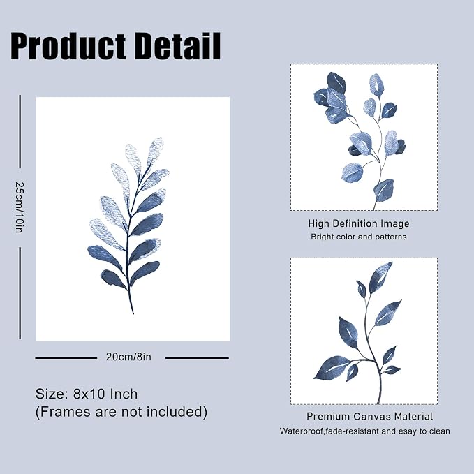 Navy Blue Botanical Wall Art Set of 6 Unframed, Minimalist Abstract Botanical - Image 6