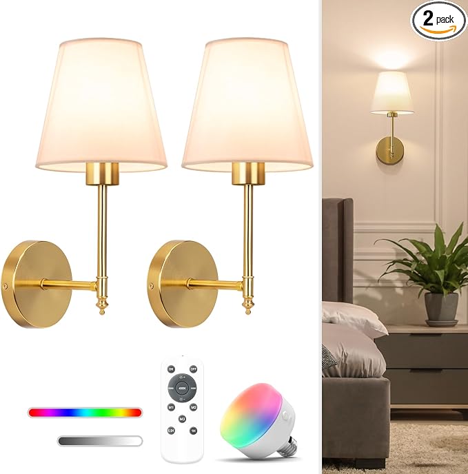 NIORSUN 14.5 inch Battery Operated Wall Sconce Set of 2, 9 Colors Wireless by NIORSUN