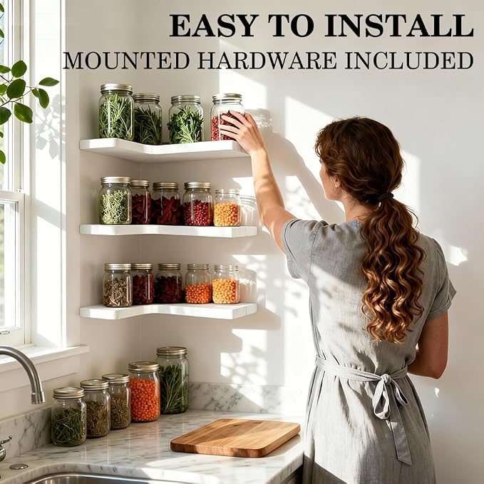 Floating Corner Shelves, Wall Shelf Set of 3, Shelves - Image 6