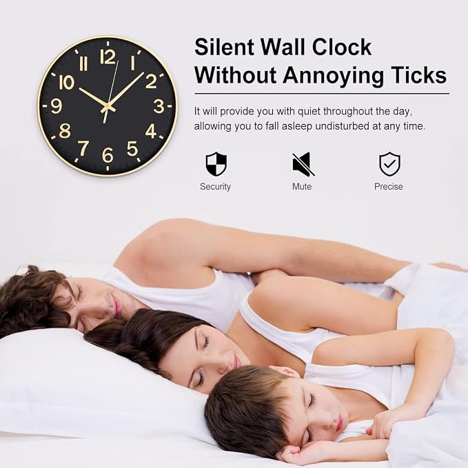 HZDHCLH Black Wall Clocks Battery Operated, 12 inch Silent Non Ticking Modern - Image 3