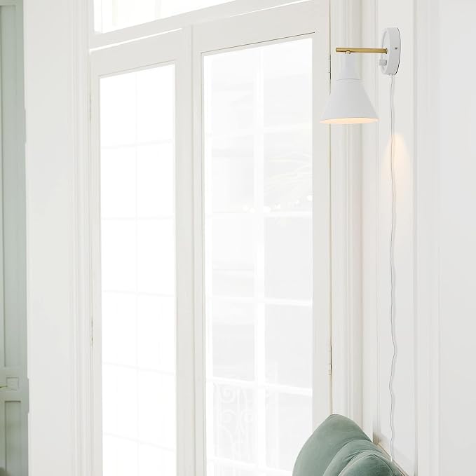 Globe Electric 65542 1-Light Plug-in or Hardwire Wall Sconce, Matte White - Image 6