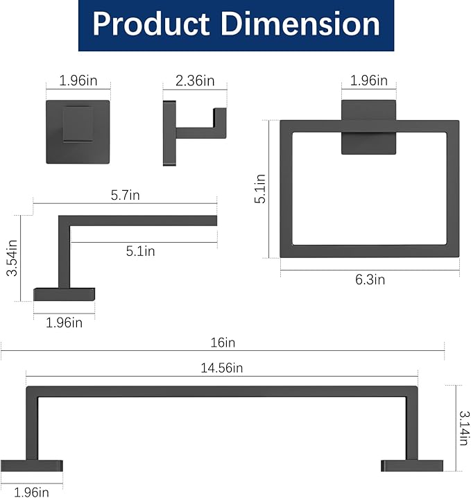 Gypie 5-Piece Bathroom Hardware Accessories Set, Towel Racks - Image 4