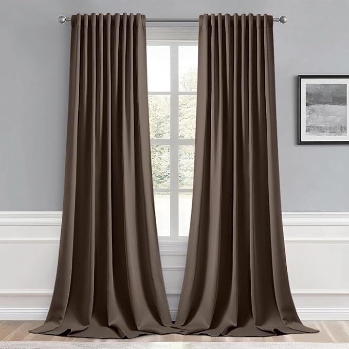 MIULEE Chocolate Brown Back Tab Blackout Curtains 120 Inch Long 2 Panels Set by MIULEE