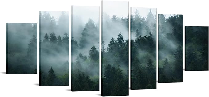 iKNOW FOTO XLarge 7 Panel Canvas Print Wall Art Misty and Fog Over Dark by iKNOWFOTO