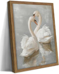 Framed White Swan Canvas Wall Art – Vintage Romantic Swan Oil Painting by MUWAKWallArt