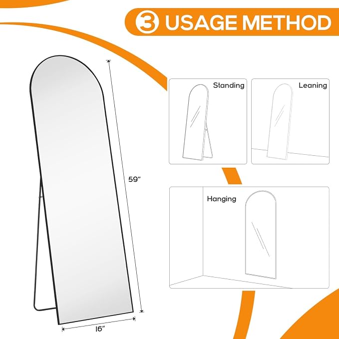 Arched Mirror Full Length, Upgraded 16"x59" Body Wall Mirrors - Image 3