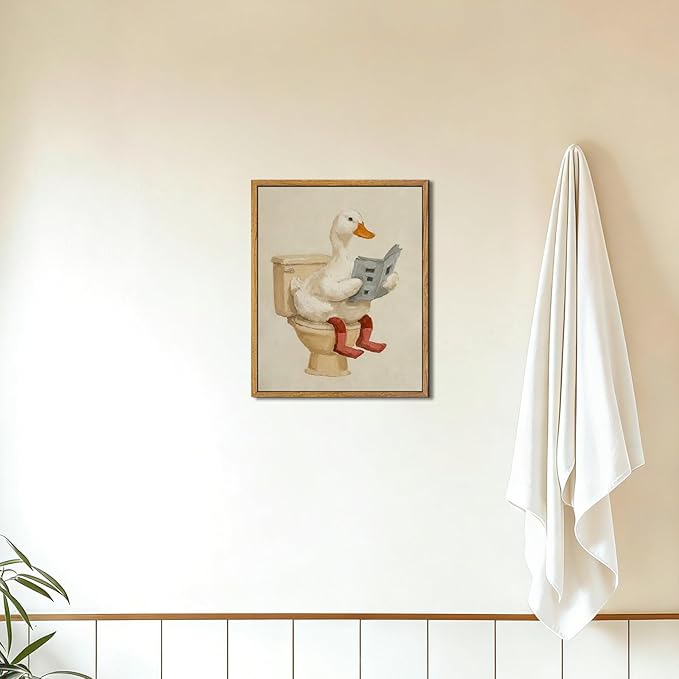 AtterrirArt Framed Funny Bathroom Wall Art, 8 * 10 inch, Cute Duck on Toilet - Image 6