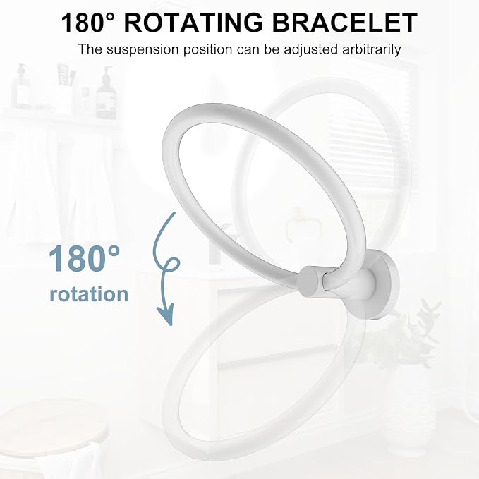 SetSail Towel Holder for Bathroom Wall Screw-in White Towel Ring Stainless - Image 3