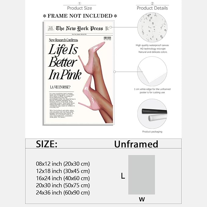 Trendy Baby Pink Poster 70s Canvas Prints The New York Press Wall Art Life Is - Image 2