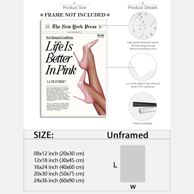 Trendy Baby Pink Poster 70s Canvas Prints The New York Press Wall Art Life Is - Image 2