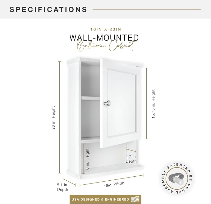 MCS 23x16 White Medicine Cabinet Organizer, Wall Mounted Bathroom Cabinet - Image 3