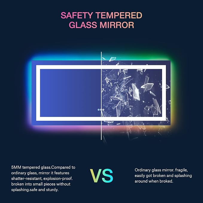 LOAAO 60”X30“ RGB LED Bathroom Mirror - Image 7