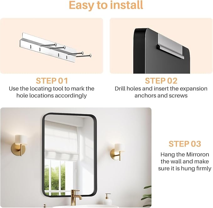 Bathroom Mirror for Wall, 30x22 Inch Rectangle Mirror, Matte Black Metal Framed - Image 4
