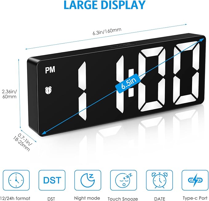 AMIR Digital Alarm Clock, Upgraded Small Digital Clock, Digital Clock Large - Image 2
