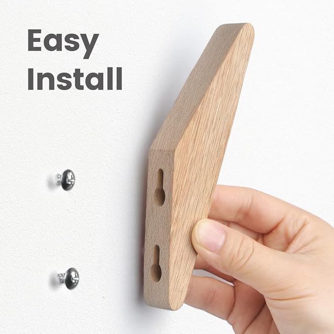 COCOYA 2Pack Natural Rubber Wood Wall Hooks 25 LBS - Image 4