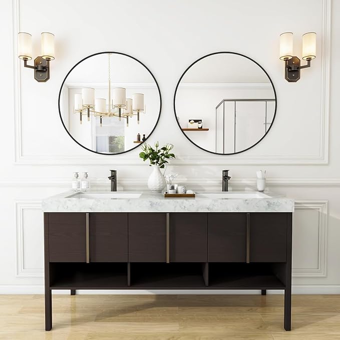 VooBang Black Round Bathroom Mirror, 24 inch Circle Wall Mounted Hanging Mirror - Image 8