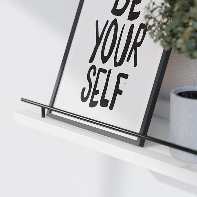 WOPITUES Floating Shelves with Black Metal Guardrail, Shelves - Image 4