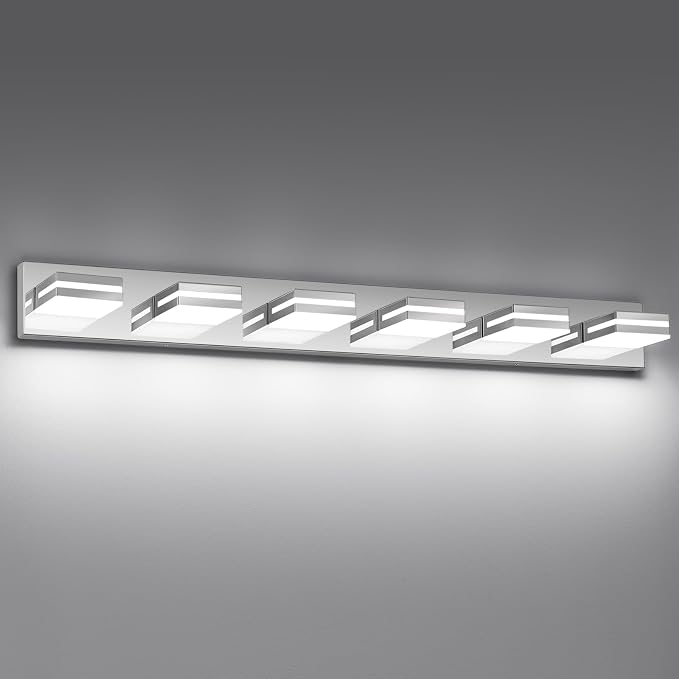 Modern LED Bathroom Lights Fixtures 6-Light, Stainless Steel Chrome Acrylic by JZEKVN