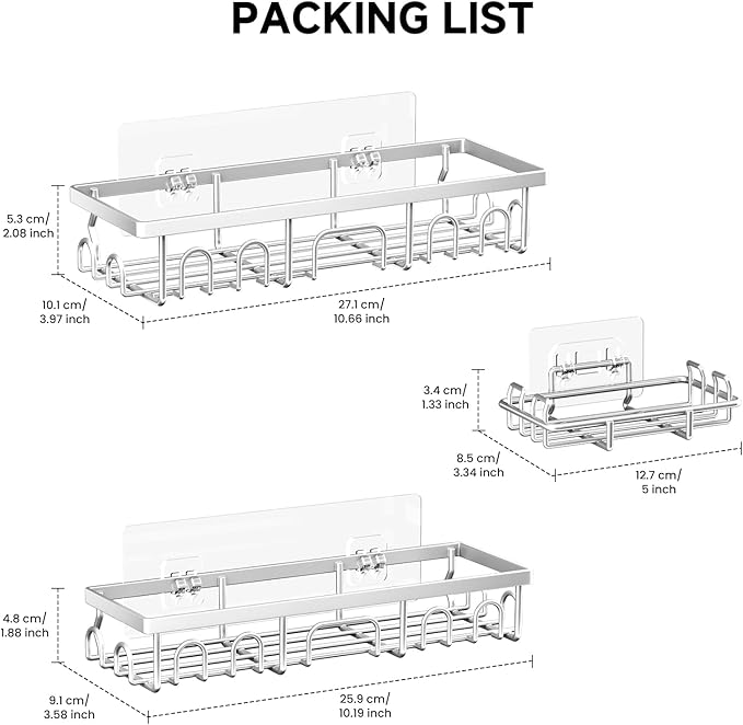 Shower Caddy, 3 Pack Shower Shelves - Image 2