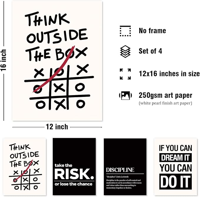 DSHFG Inspirational Office Motivational Wall Art Decor Prints Set of 4 - Image 2