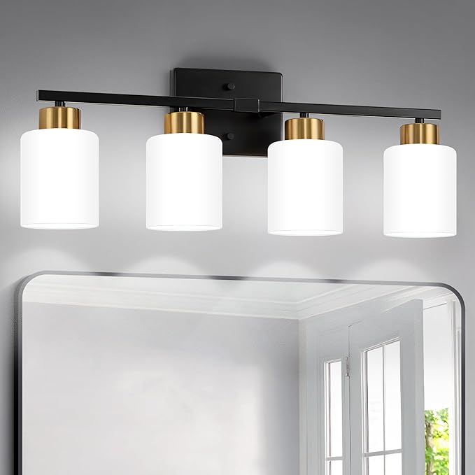 FonmYim Black and Gold Bathroom Light Fixtures, 4-Light Modern Vanity Light by FonmYim