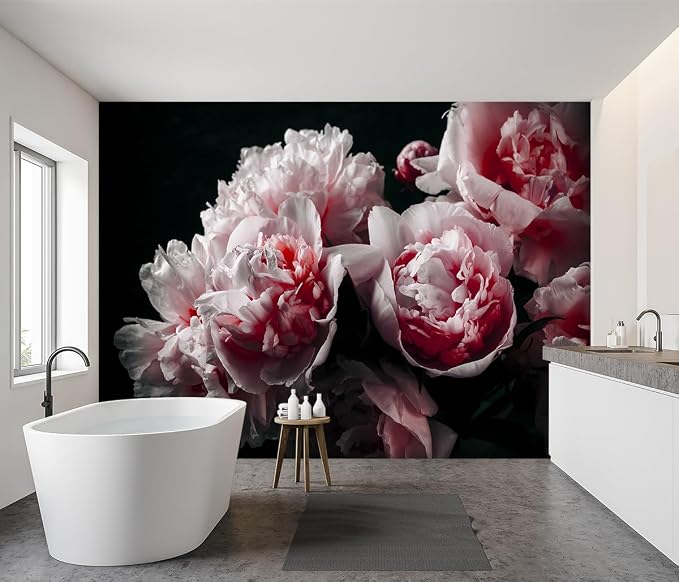 Black Peony Pink Floral Living Room Fabric Wallpaper Bedroom Bathroom Dark - Image 3