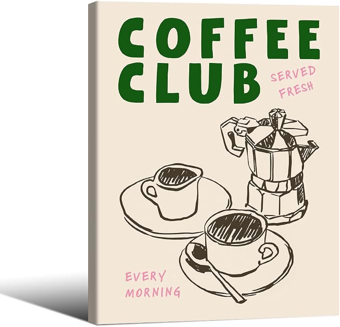 Framed Canvas Wall Art Posters Kitchen Coffee Club Print Vintage Coffee Artwork by PDFI