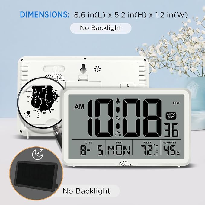 WallarGe Auto Set Digital Wall Clock Battery Operated, Desk Clocks - Image 6