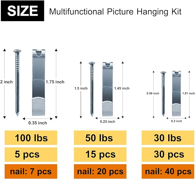 117Pcs Picture Hangers, 3 Size Picture Hooks Including 30/50/100lbs, Picture - Image 2