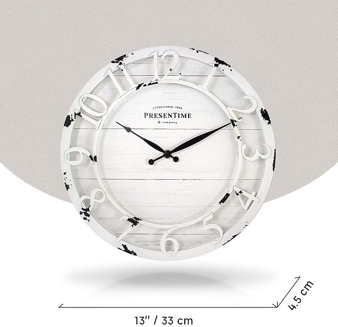 Presentime & Co 13" Farmhouse Series Wall Clock, Quartz Movement, Shiplap Style - Image 4