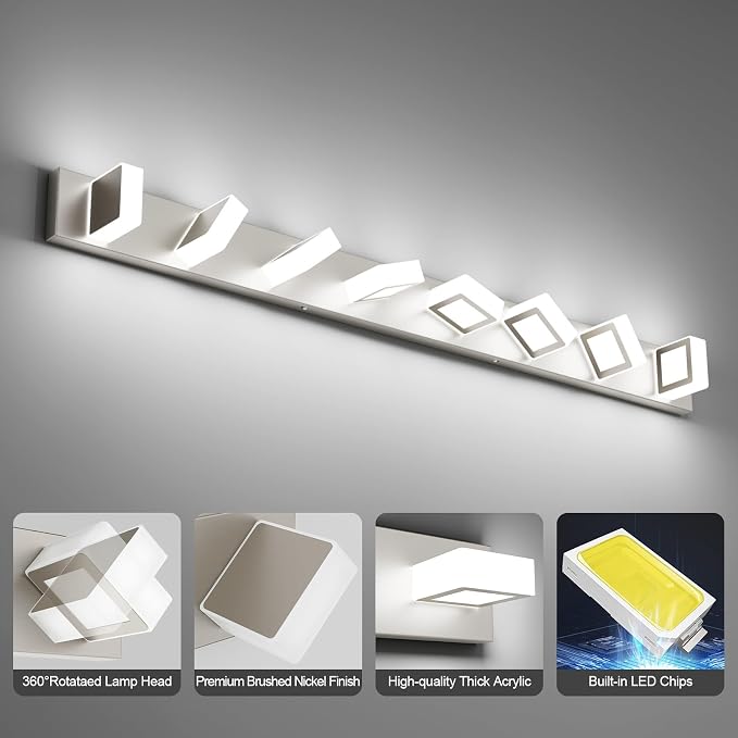Ralbay 8-Light Brushed Nickel Bathroom Vanity Lights Metal Acrylic LED Modern - Image 5