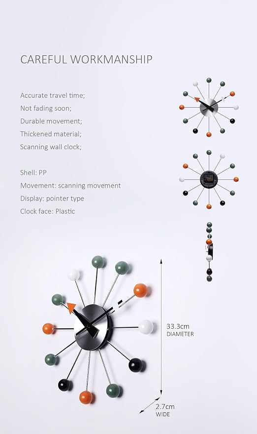 NUOVO 13 Inch Multicolor Mid Century Creative Silent Quartz Personality Funny - Image 2