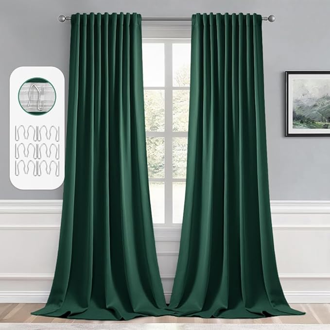 MIULEE Christmas Hunter Green Back Tab Blackout Curtain 96 Inch Long 2 Panels by MIULEE
