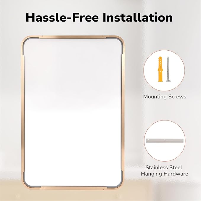 USHOWER Gold Bathroom Mirrors 22"x30" 2 Pack, Brushed Gold Rounded Rectangle - Image 6