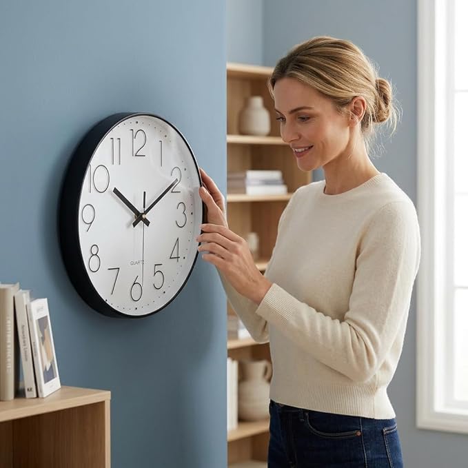 jomparis 10 Inch Black Wall Clock Battery Operated Silent & Non-Ticking Wall - Image 3